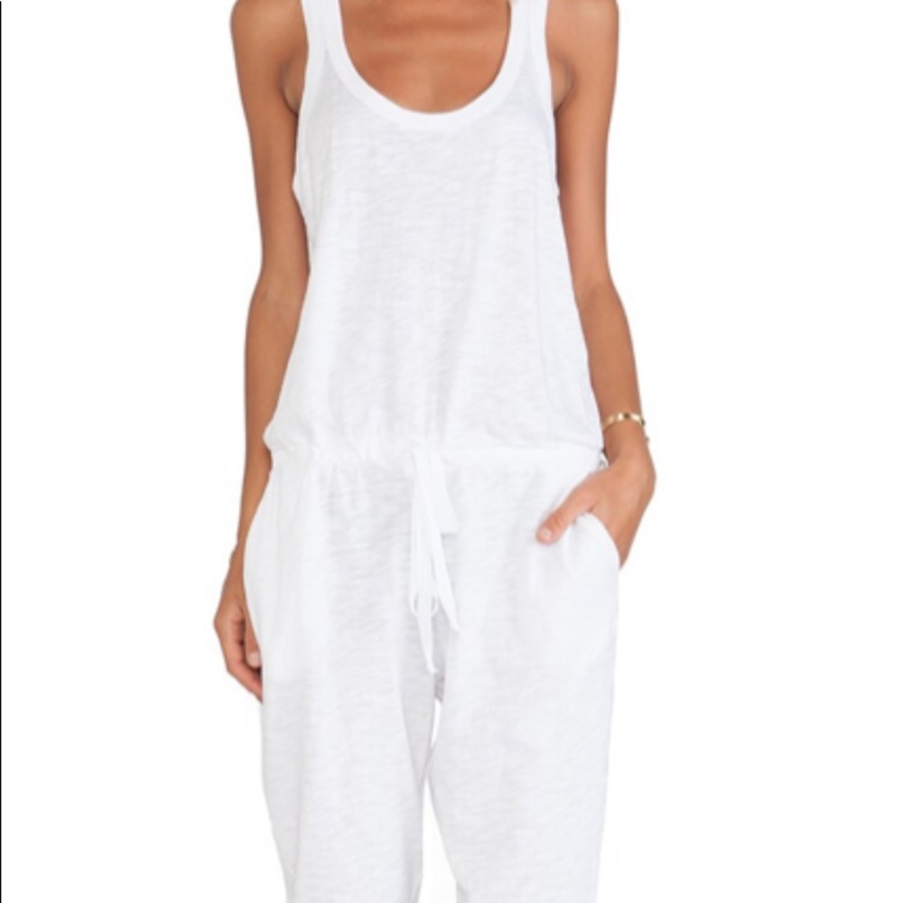 Wilt white cotton slub front tie jumpsuit with rib knit edges